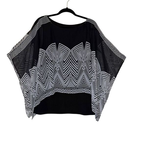 Frank Lyman Black and White Sheer Chiffon Overlay Poncho Top Size 10 Old Money - Picture 1 of 16